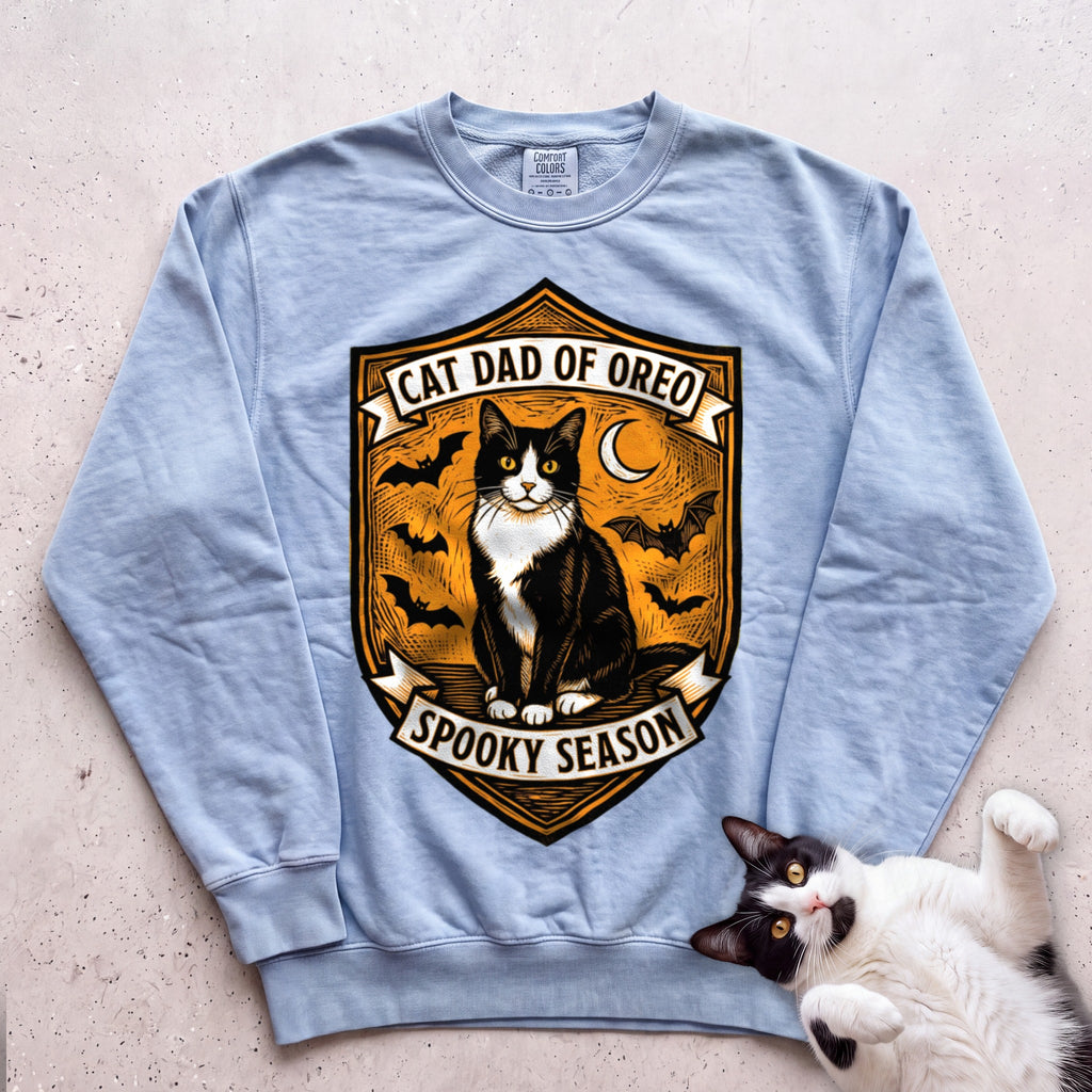Personalized Spooky Cat Dad Sweatshirt - Chambray