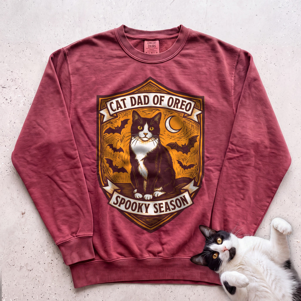 Personalized Spooky Cat Dad Sweatshirt - Crimson