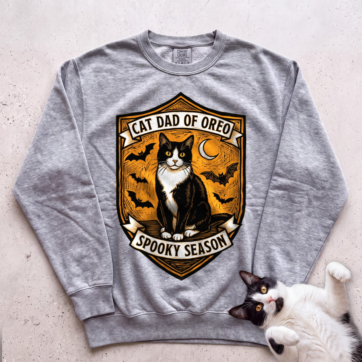 Personalized Spooky Cat Dad Sweatshirt - Grey