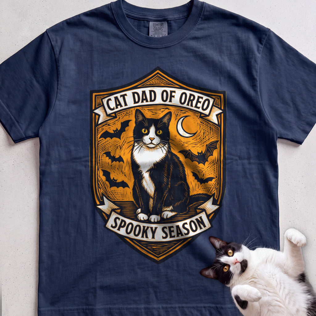 Personalized Spooky Cat Dad T-Shirt - True Navy