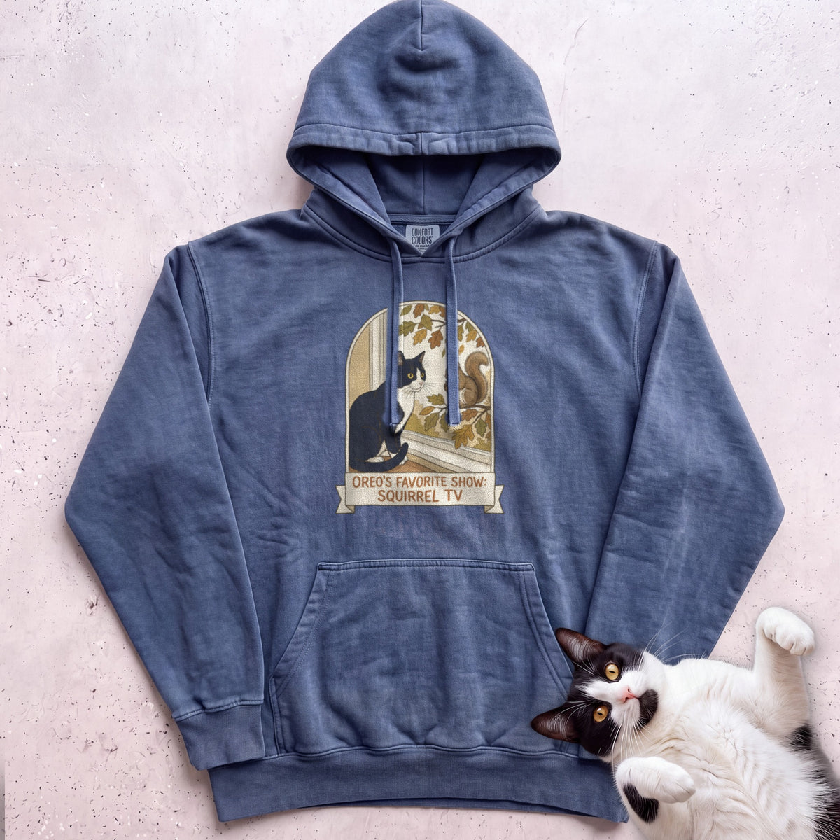 Personalized Squirrel TV Cat Hoodie - Denim