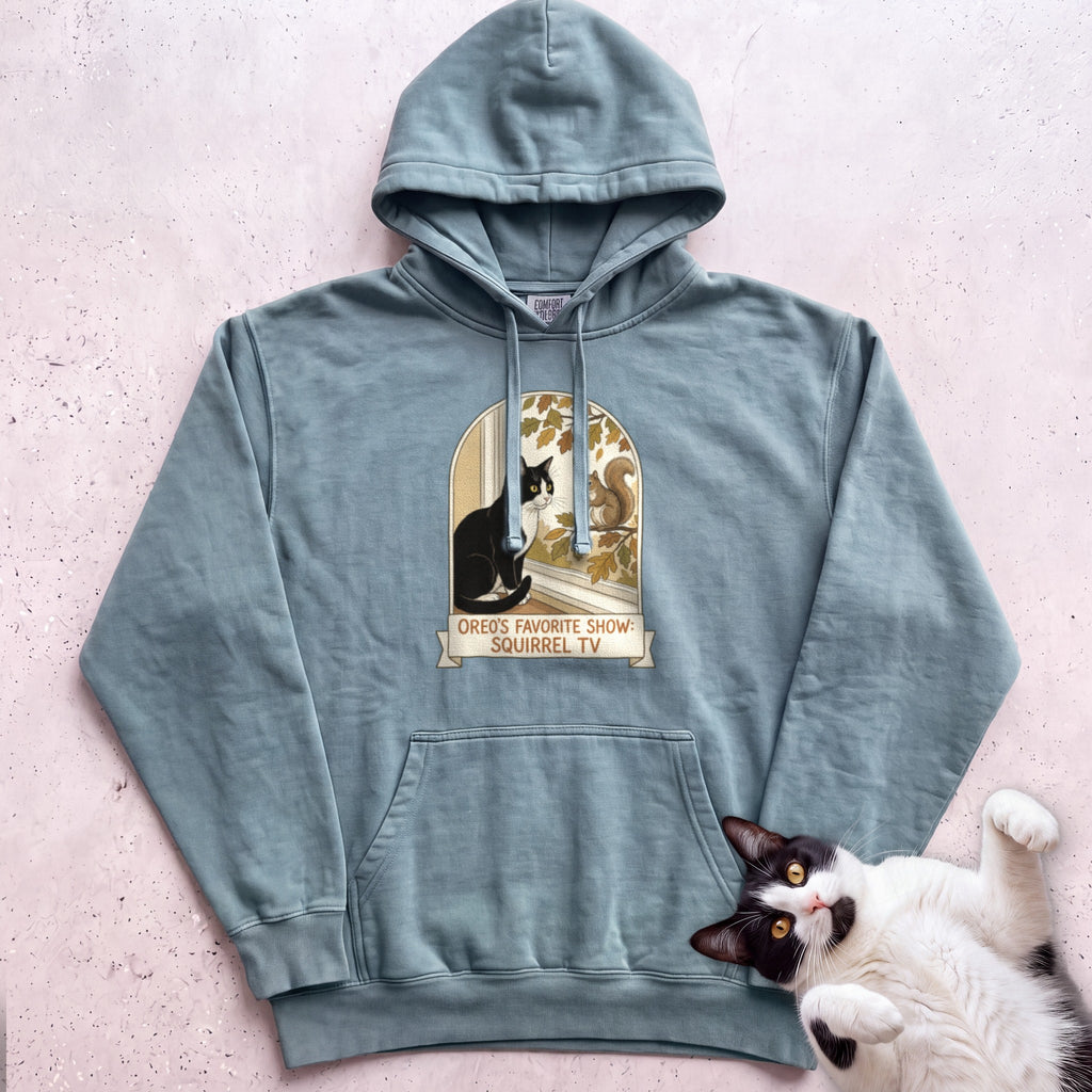Personalized Squirrel TV Cat Hoodie - Seafoam