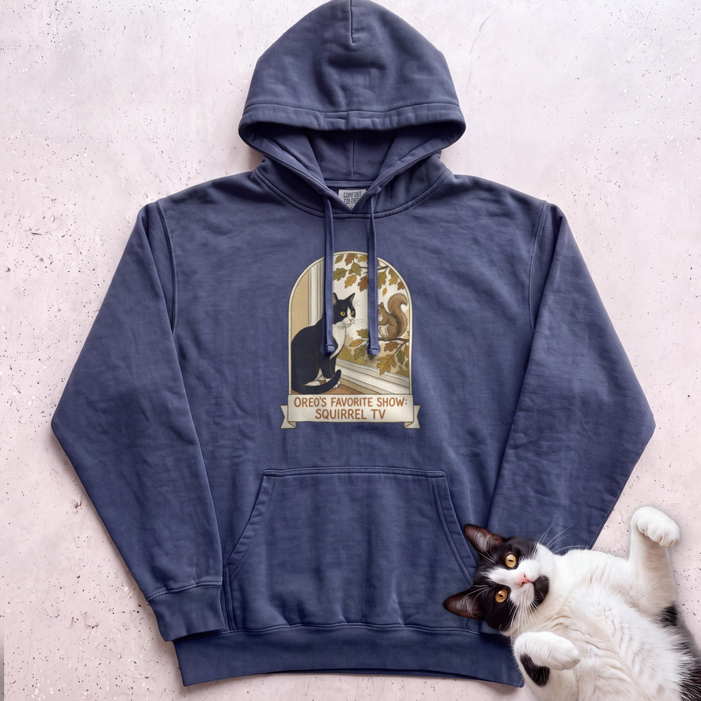 Personalized Squirrel TV Cat Hoodie - True Navy