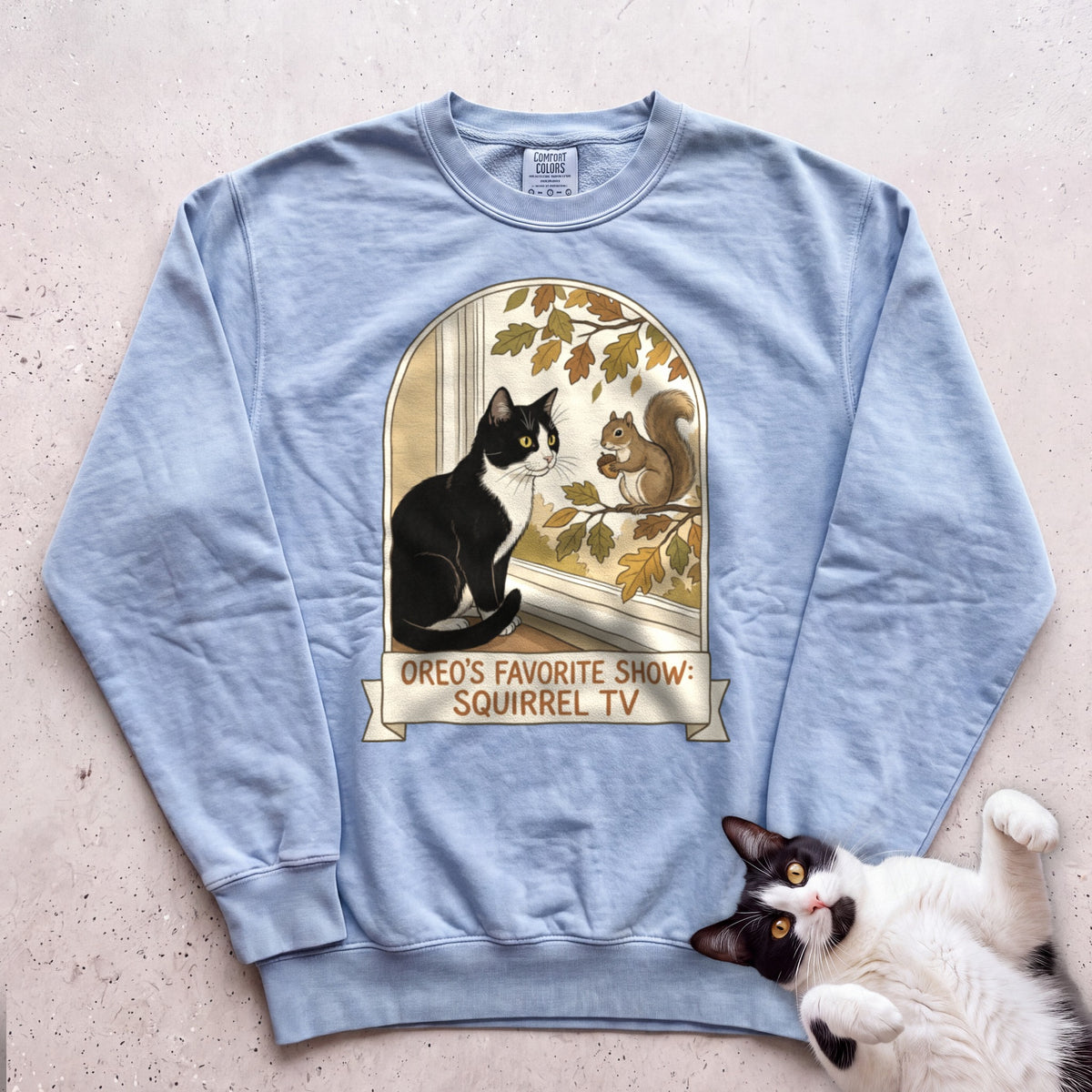 Personalized Squirrel TV Cat Sweatshirt - Chambray