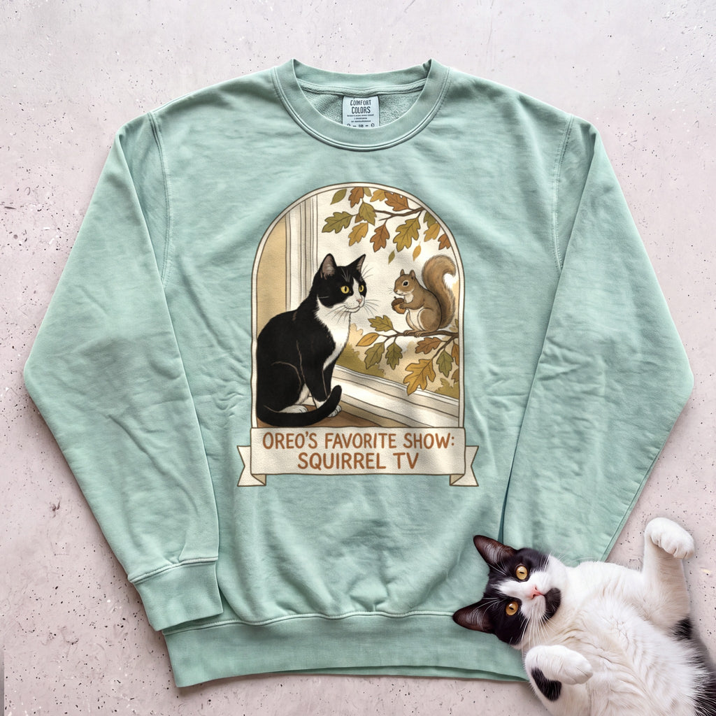 Personalized Squirrel TV Cat Sweatshirt - Light Green