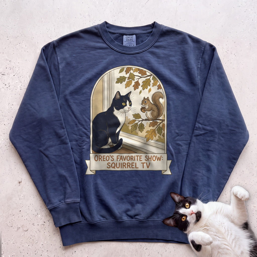 Personalized Squirrel TV Cat Sweatshirt - True Navy