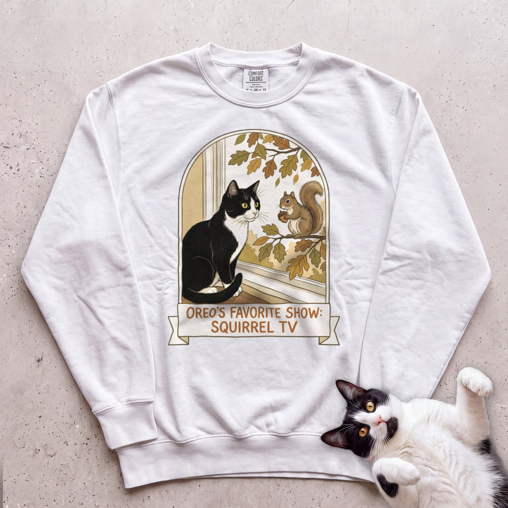 Personalized Squirrel TV Cat Sweatshirt - White