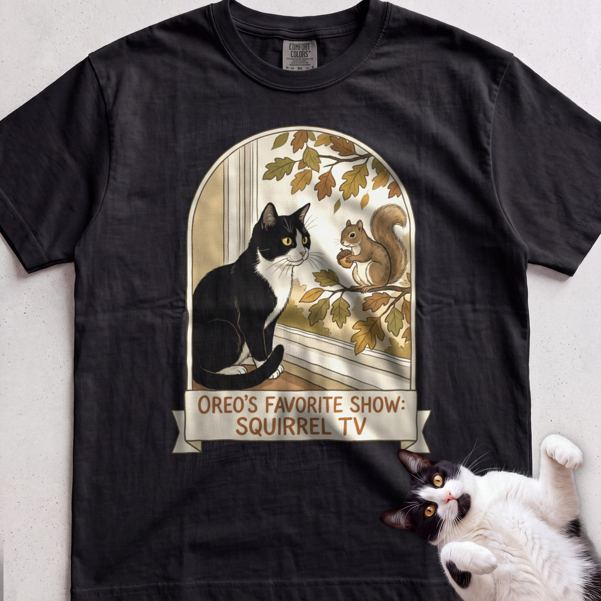 Personalized Squirrel TV Cat T-Shirt - Black
