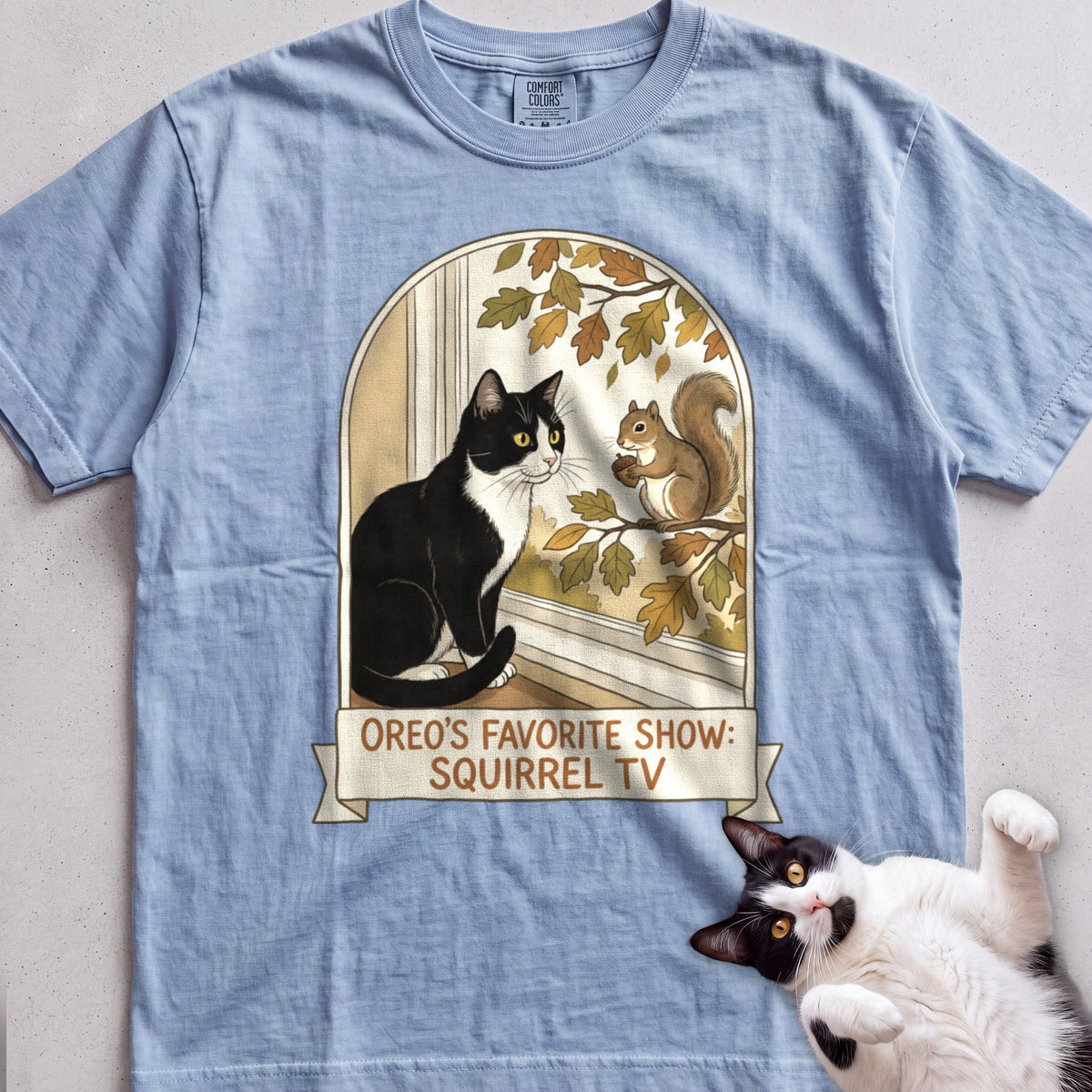 Personalized Squirrel TV Cat T-Shirt - Chambray