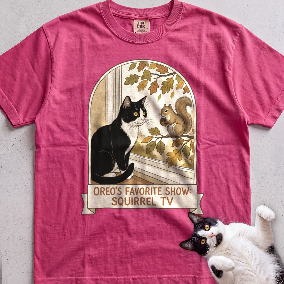 Personalized Squirrel TV Cat T-Shirt - Crunchberry