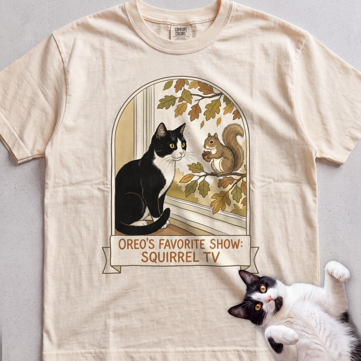 Personalized Squirrel TV Cat T-Shirt - Ivory