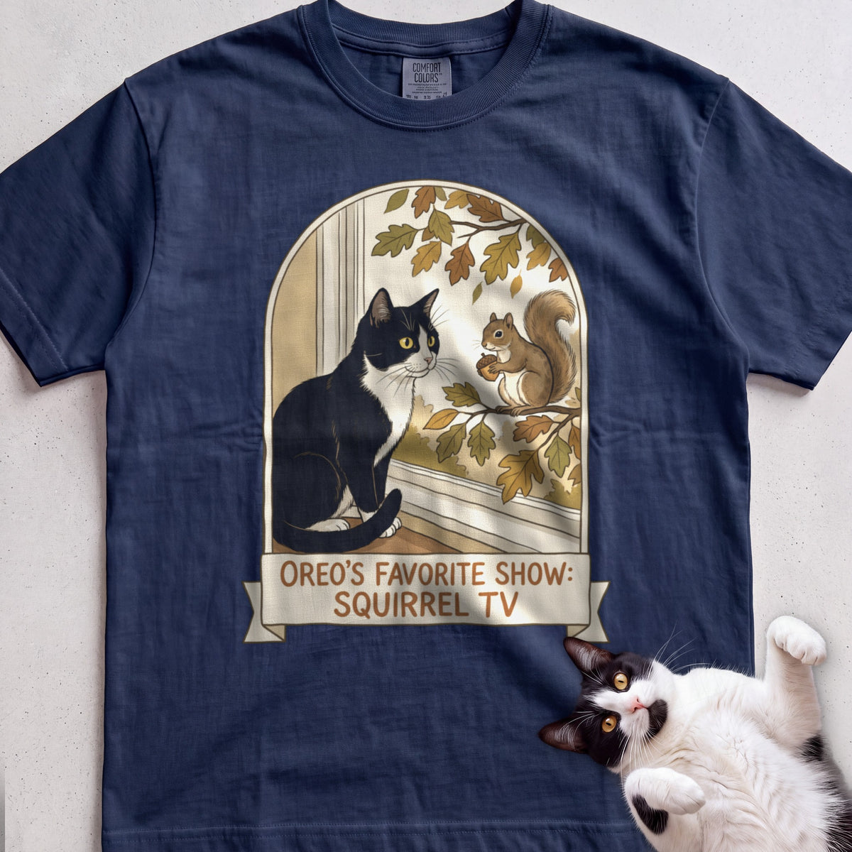 Personalized Squirrel TV Cat T-Shirt - True Navy