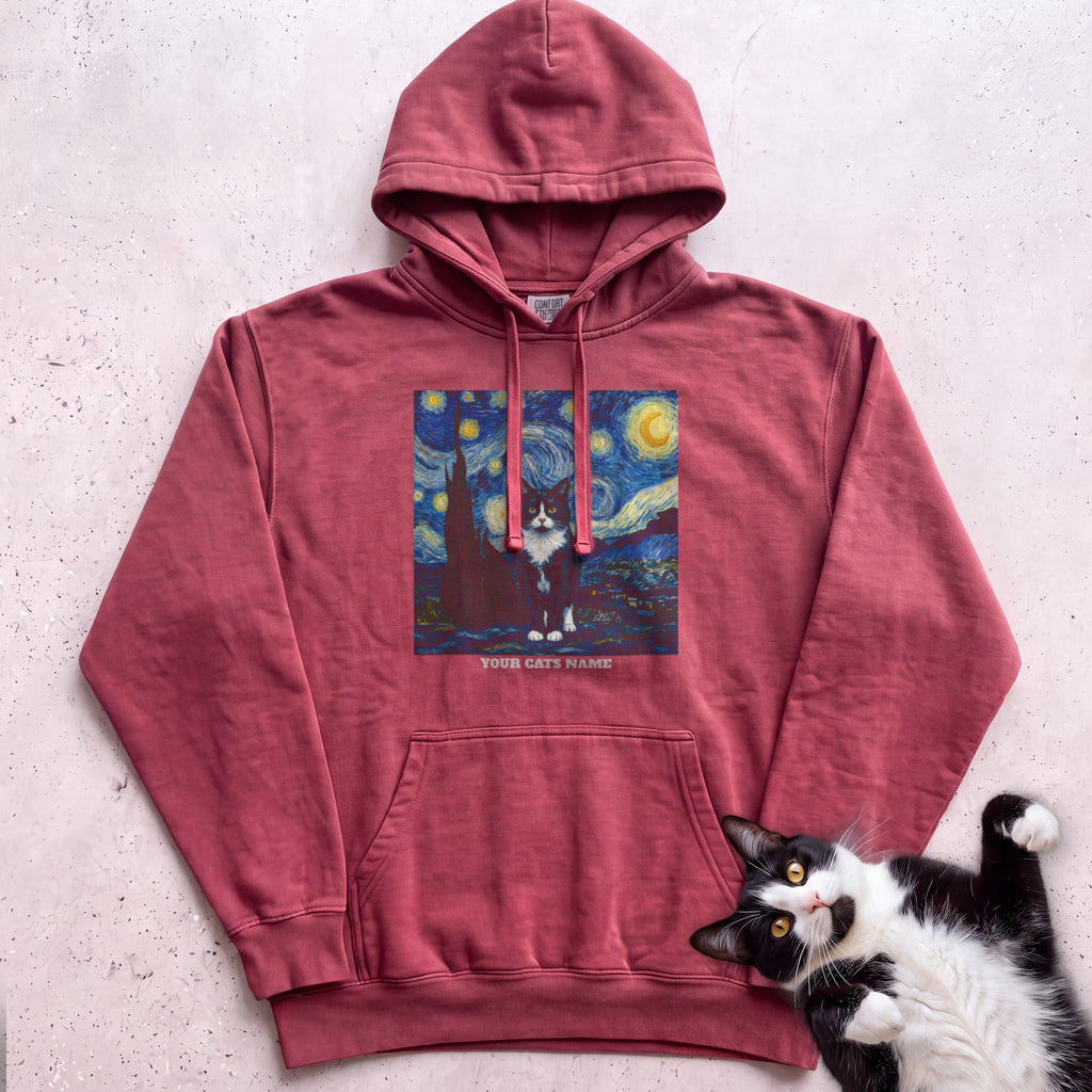 Personalized Starry Night Cat Hoodie - Crimson