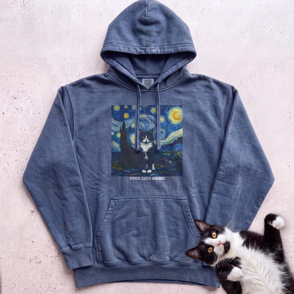 Personalized Starry Night Cat Hoodie - Denim