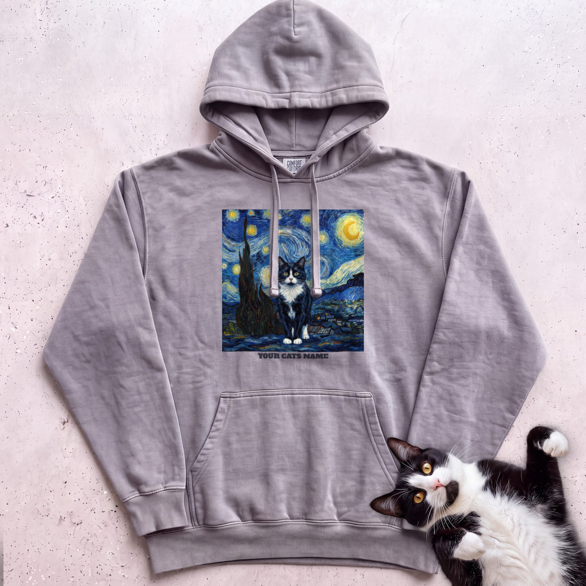 Personalized Starry Night Cat Hoodie - Grey