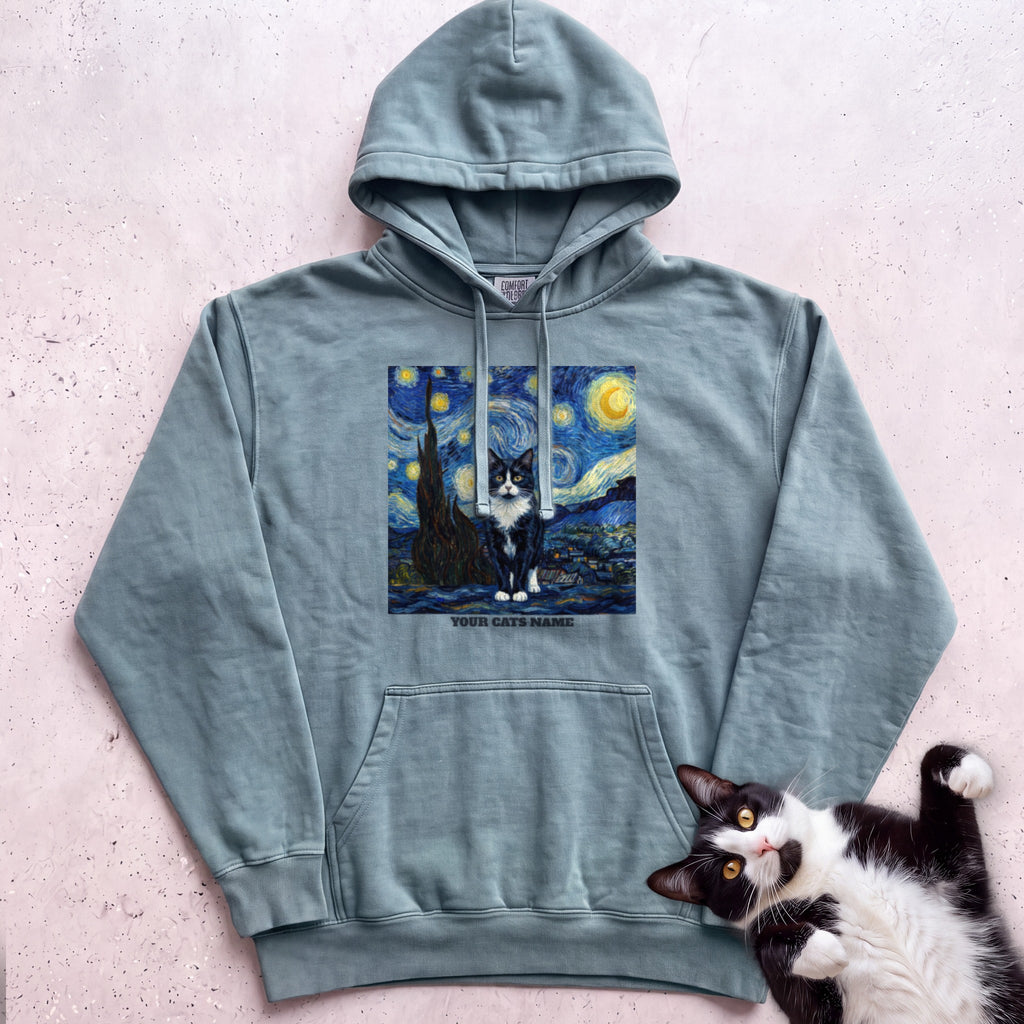 Personalized Starry Night Cat Hoodie - Seafoam
