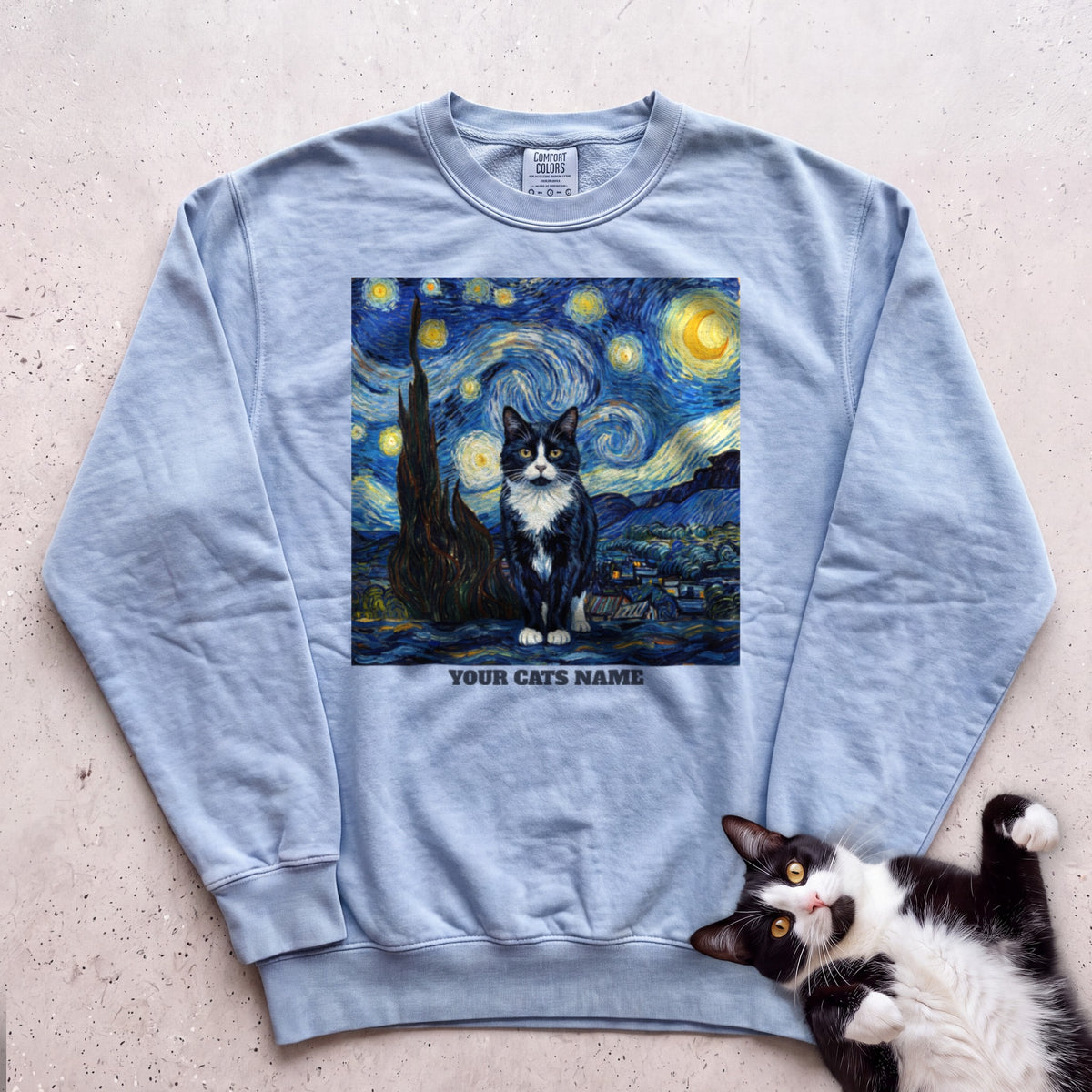 Personalized Starry Night Cat Sweatshirt - Chambray