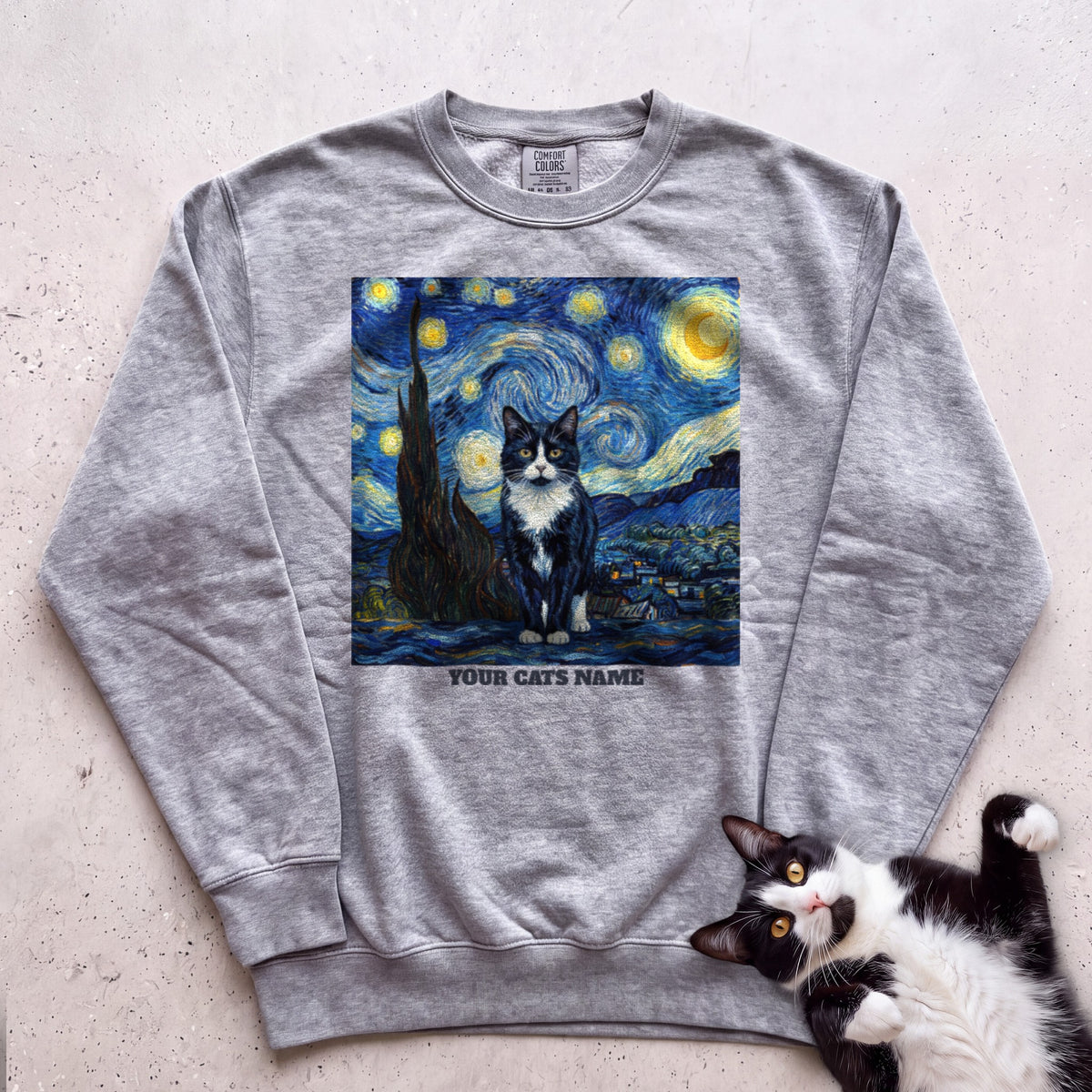 Personalized Starry Night Cat Sweatshirt - Grey