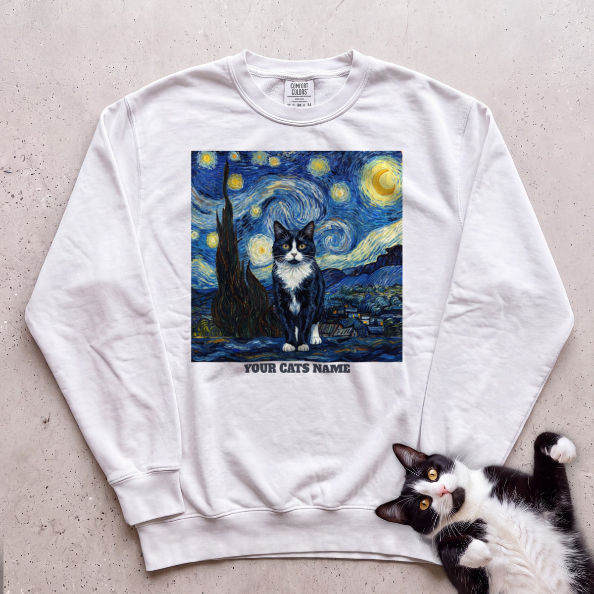 Personalized Starry Night Cat Sweatshirt - White
