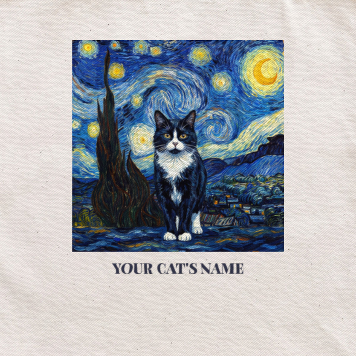 Personalized Starry Night Cat Tote Bag - print detail