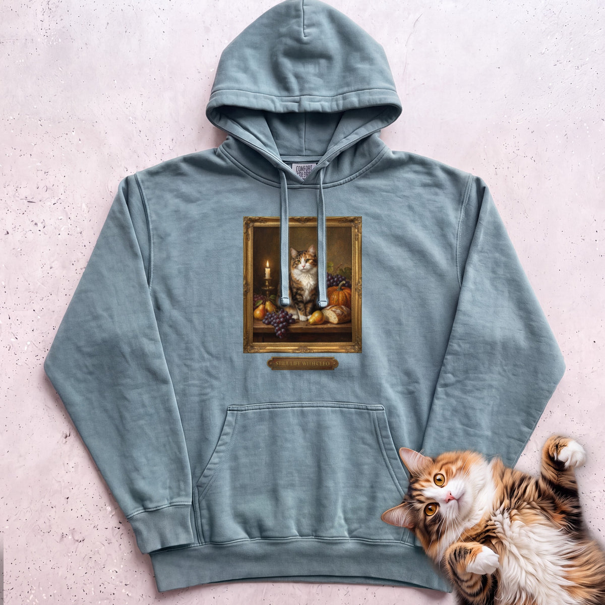 Personalized Still Life With Your Cat Hoodie - Seafoam