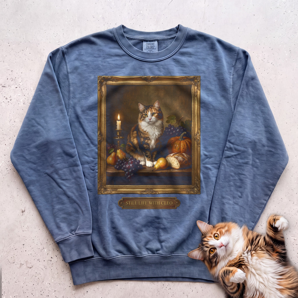Personalized Still Life With Your Cat Sweatshirt - Blue Jean