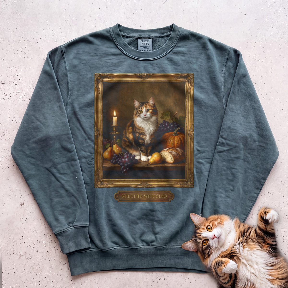 Personalized Still Life With Your Cat Sweatshirt - Blue Spruce