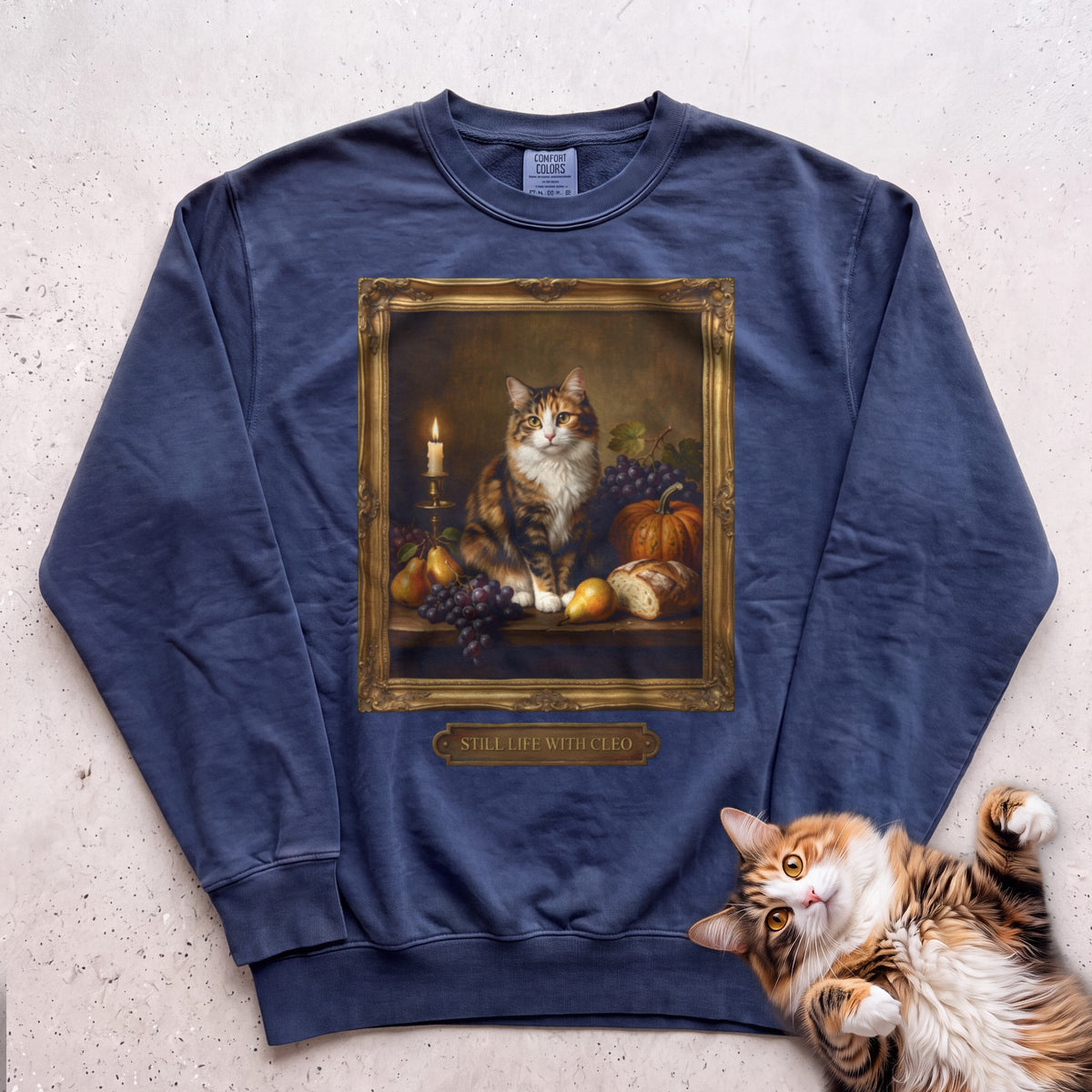 Personalized Still Life With Your Cat Sweatshirt - True Navy