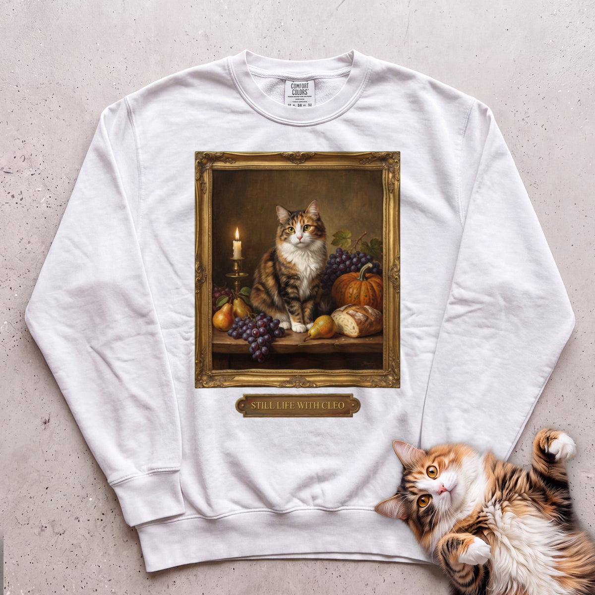 Personalized Still Life With Your Cat Sweatshirt - White