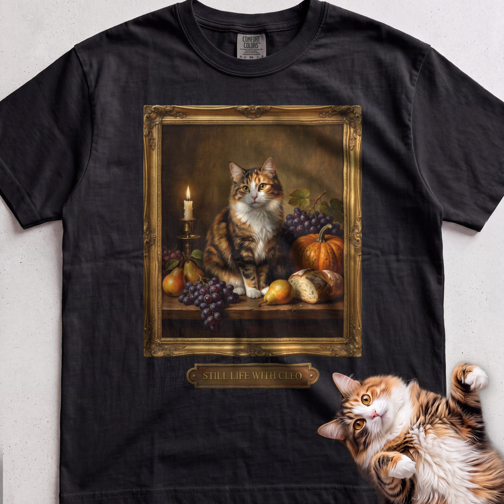 Personalized Still Life With Your Cat T-Shirt - Black