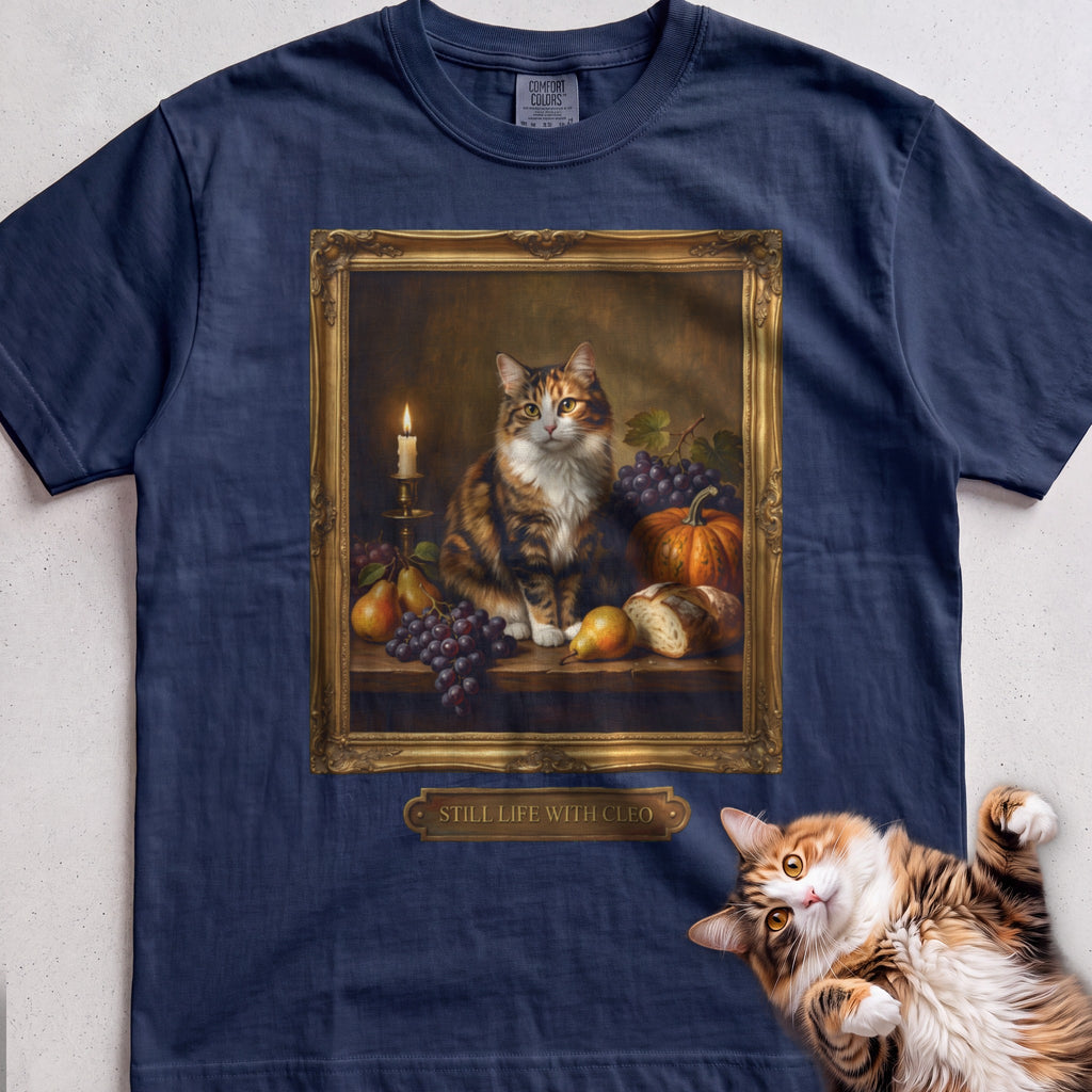 Personalized Still Life With Your Cat T-Shirt - True Navy