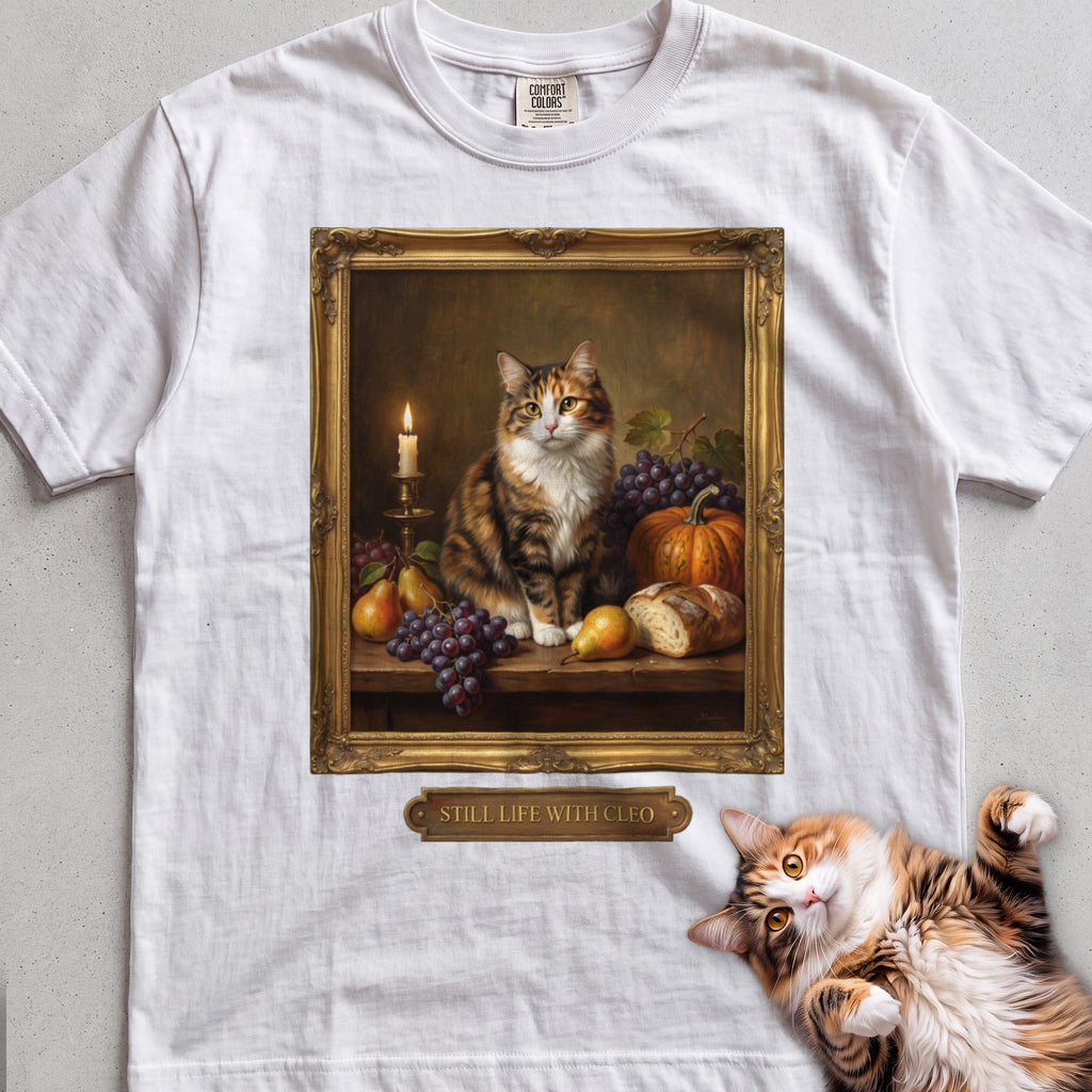 Personalized Still Life With Your Cat T-Shirt - White