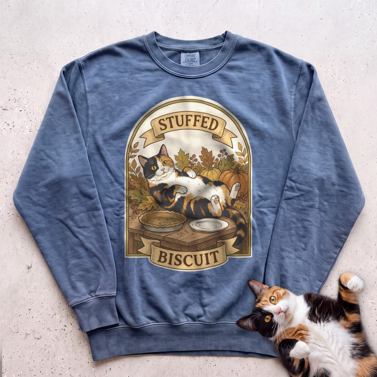 Personalized Stuffed Cat Sweatshirt - Blue Jean