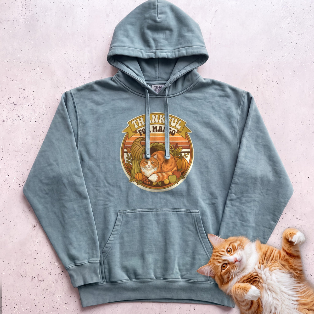 Personalized Thankful For Cat Hoodie - Seafoam