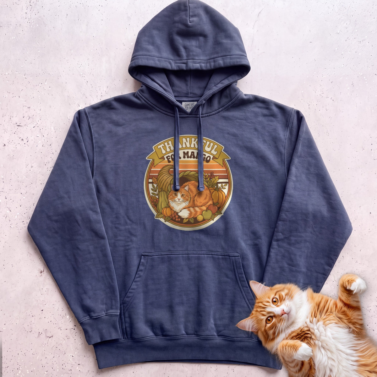 Personalized Thankful For Cat Hoodie - True Navy