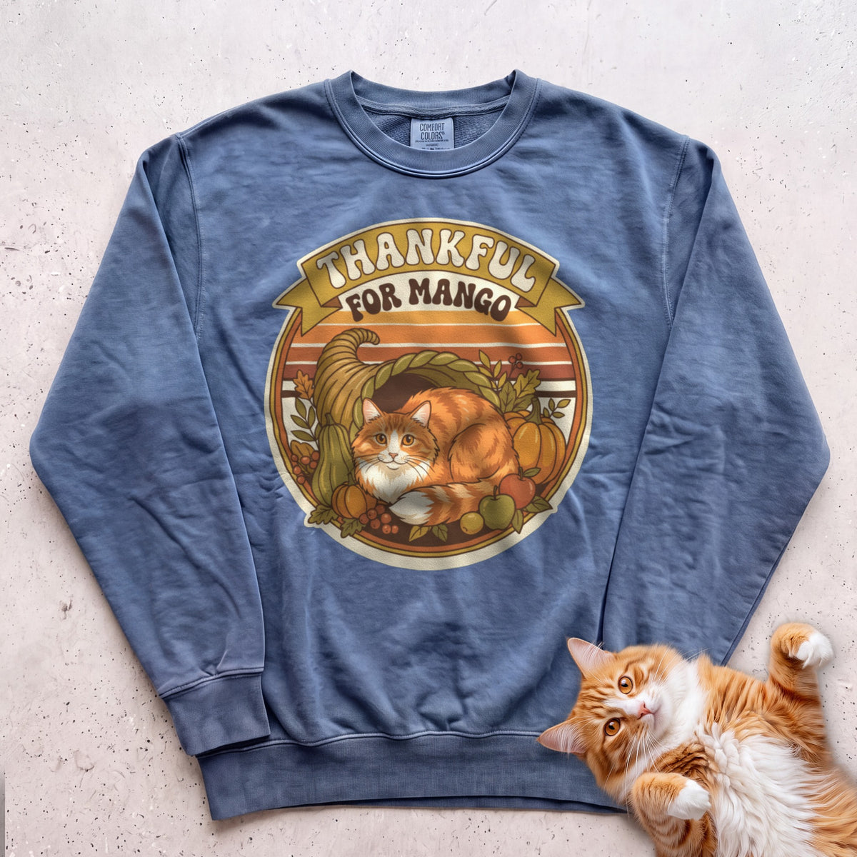 Personalized Thankful For Cat Sweatshirt - Blue Jean