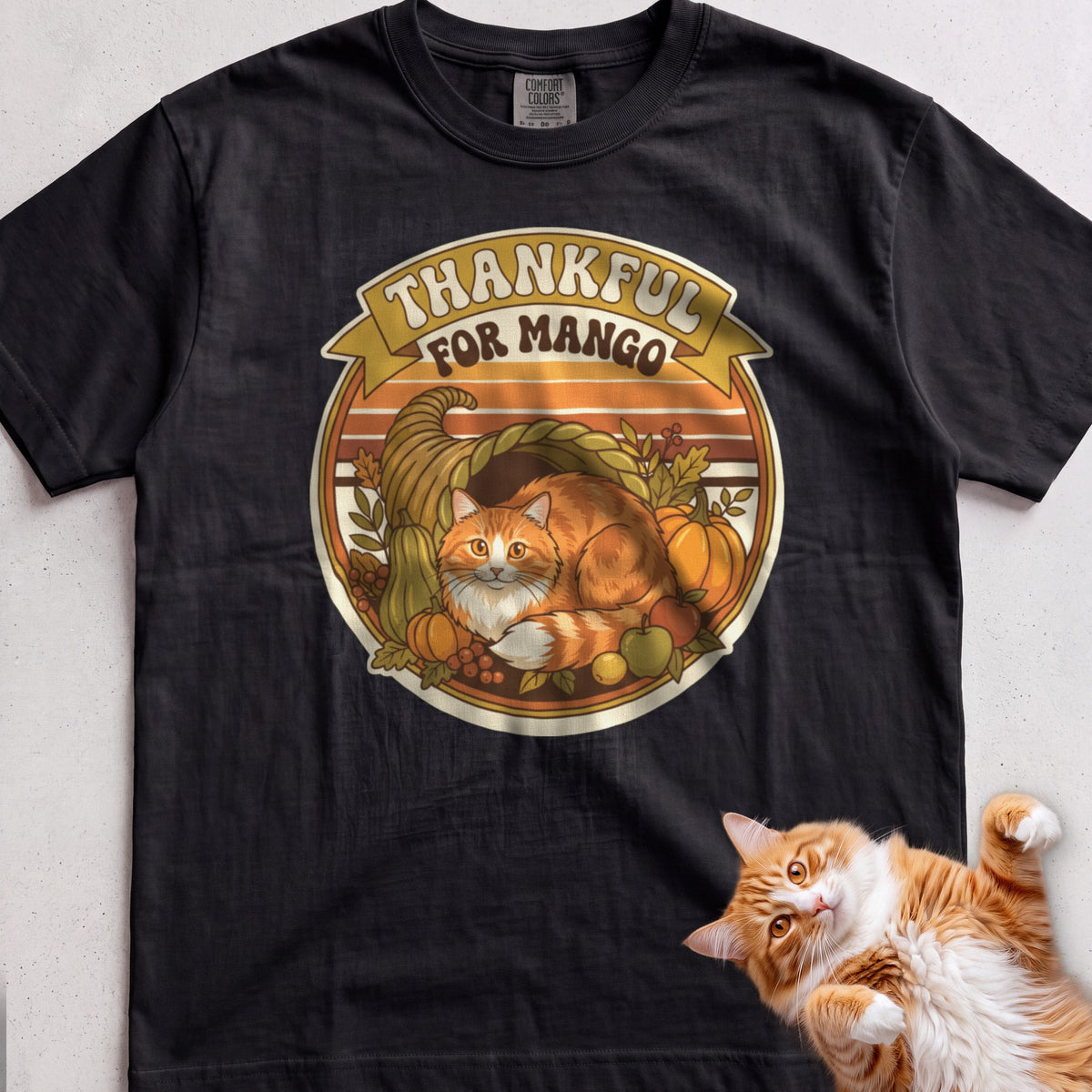 Personalized Thankful For Cat T-Shirt - Black