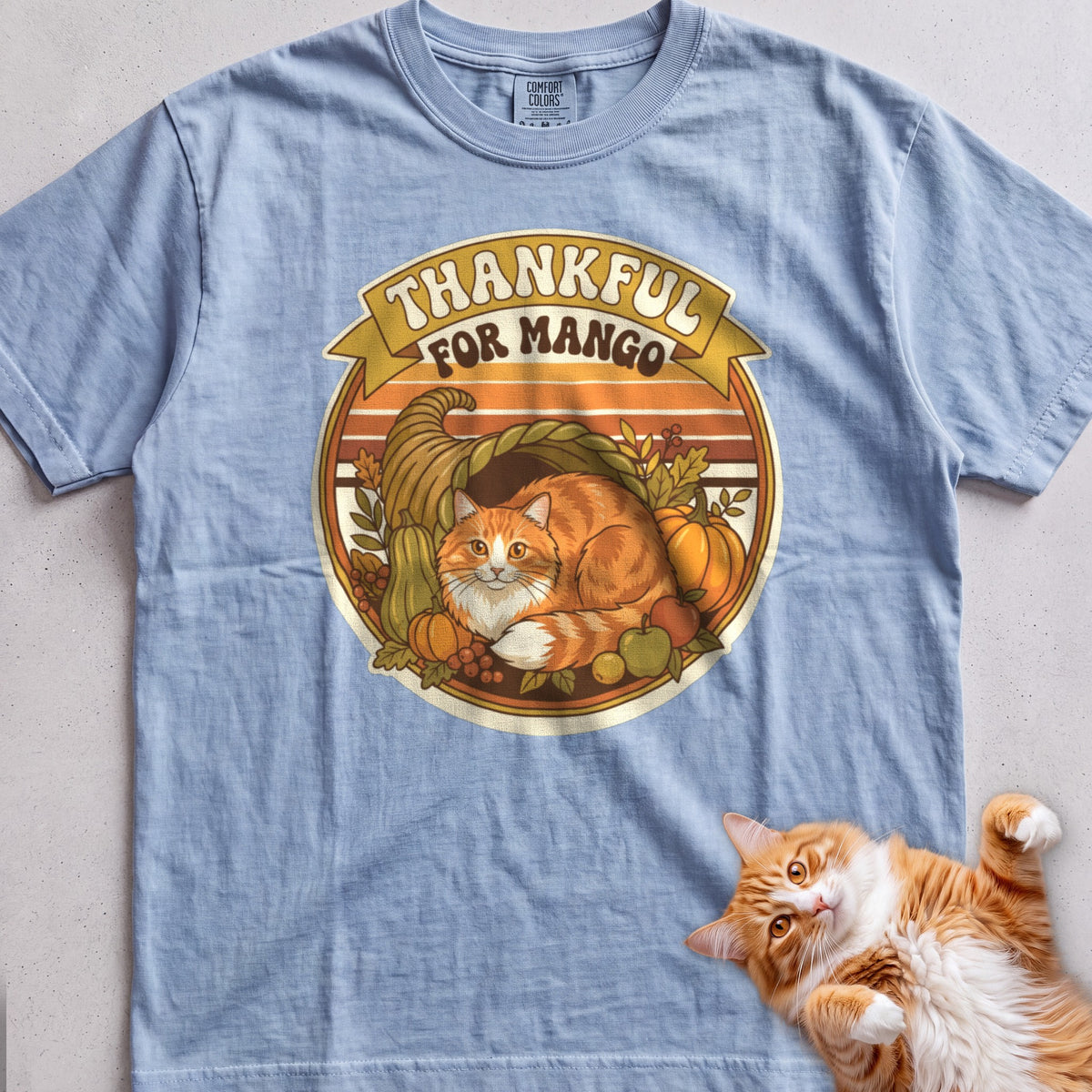 Personalized Thankful For Cat T-Shirt - Chambray