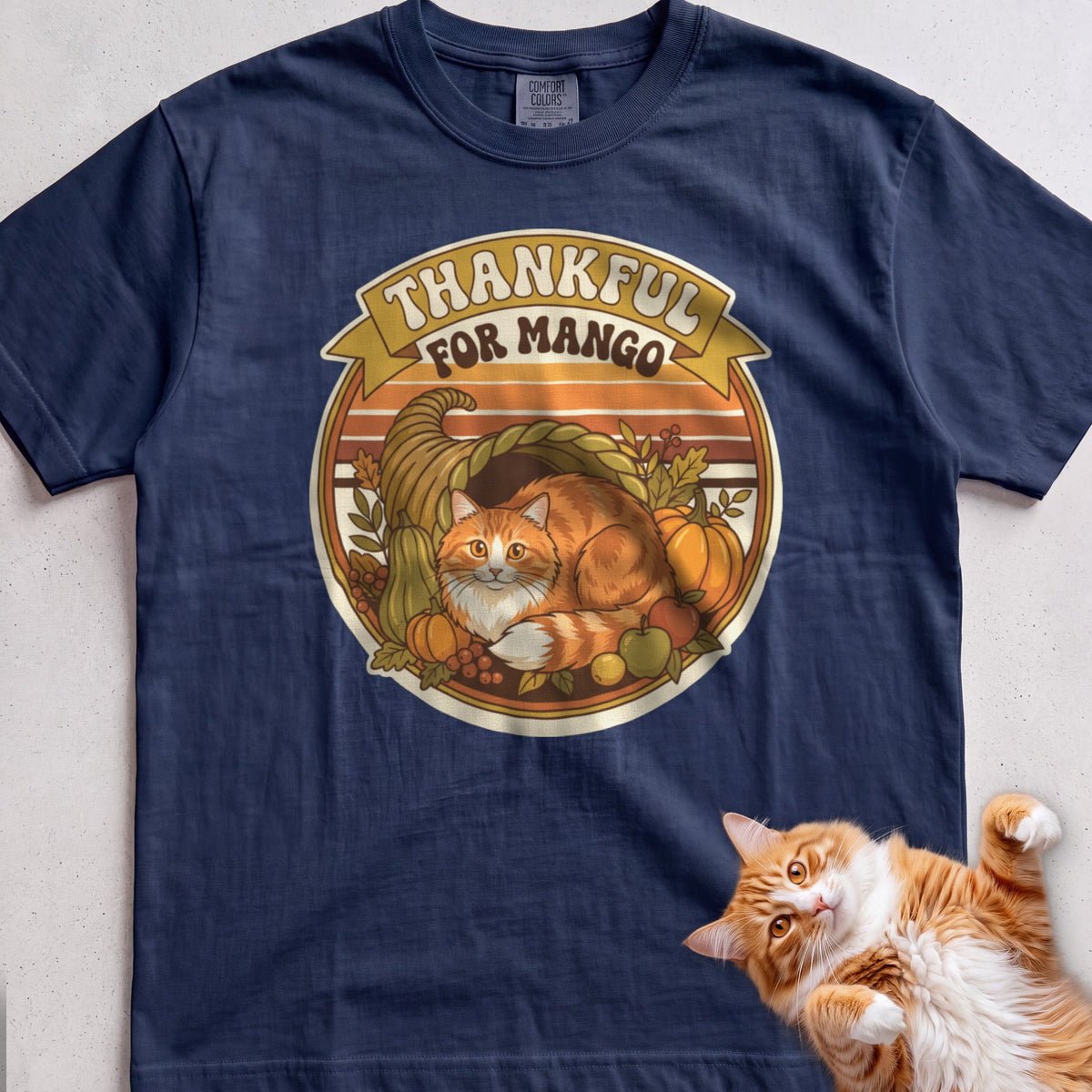 Personalized Thankful For Cat T-Shirt - True Navy
