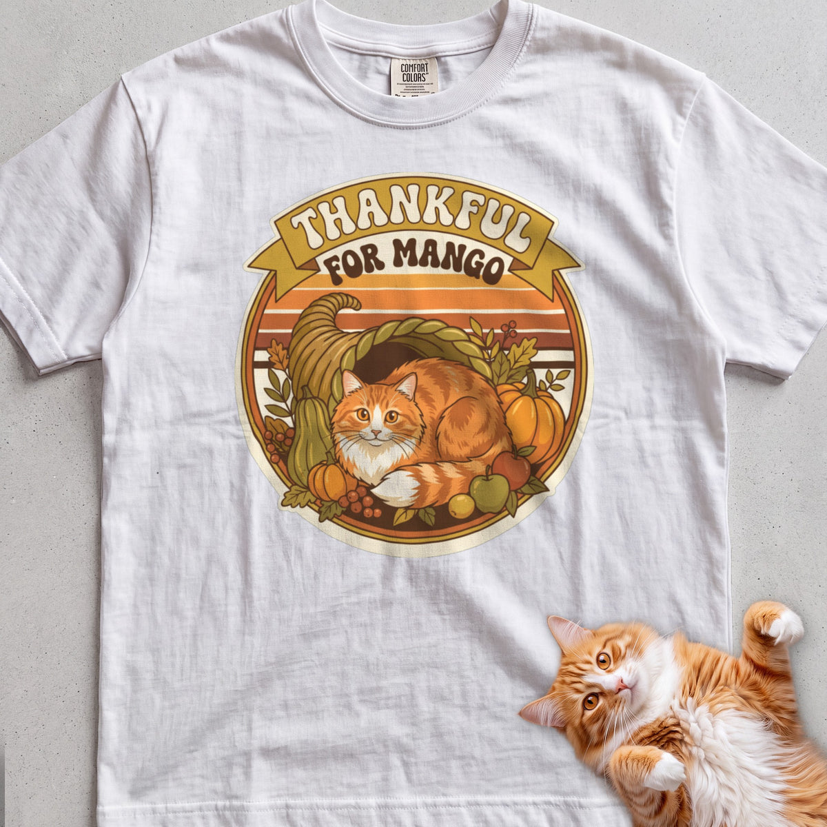 Personalized Thankful For Cat T-Shirt - White