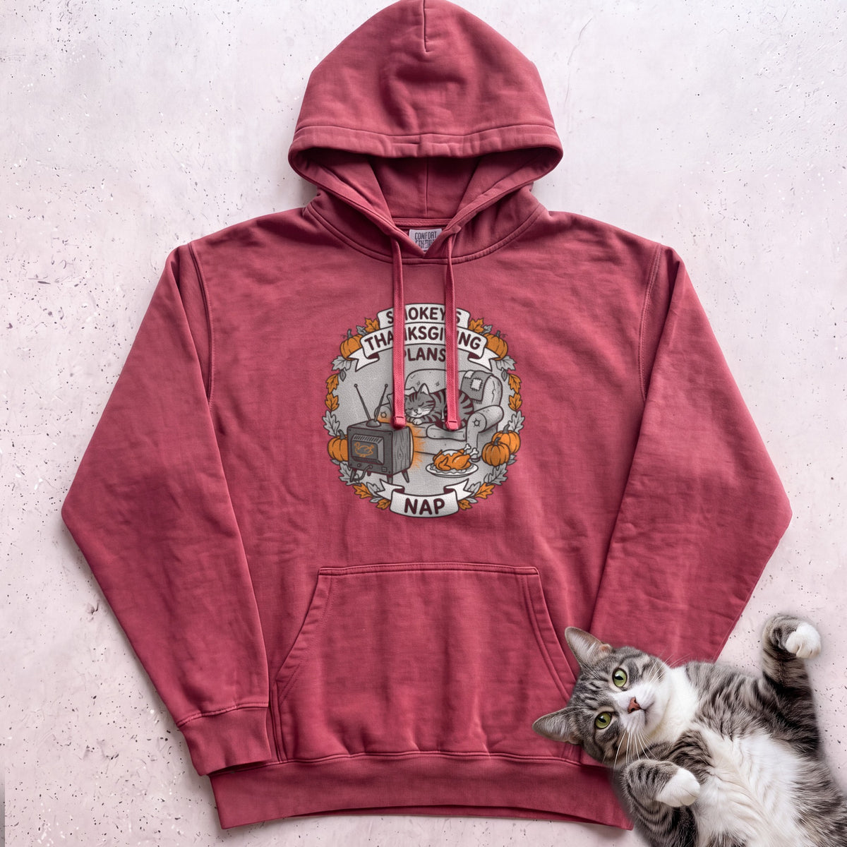 Personalized Thanksgiving Plans: Nap Cat Hoodie - Crimson