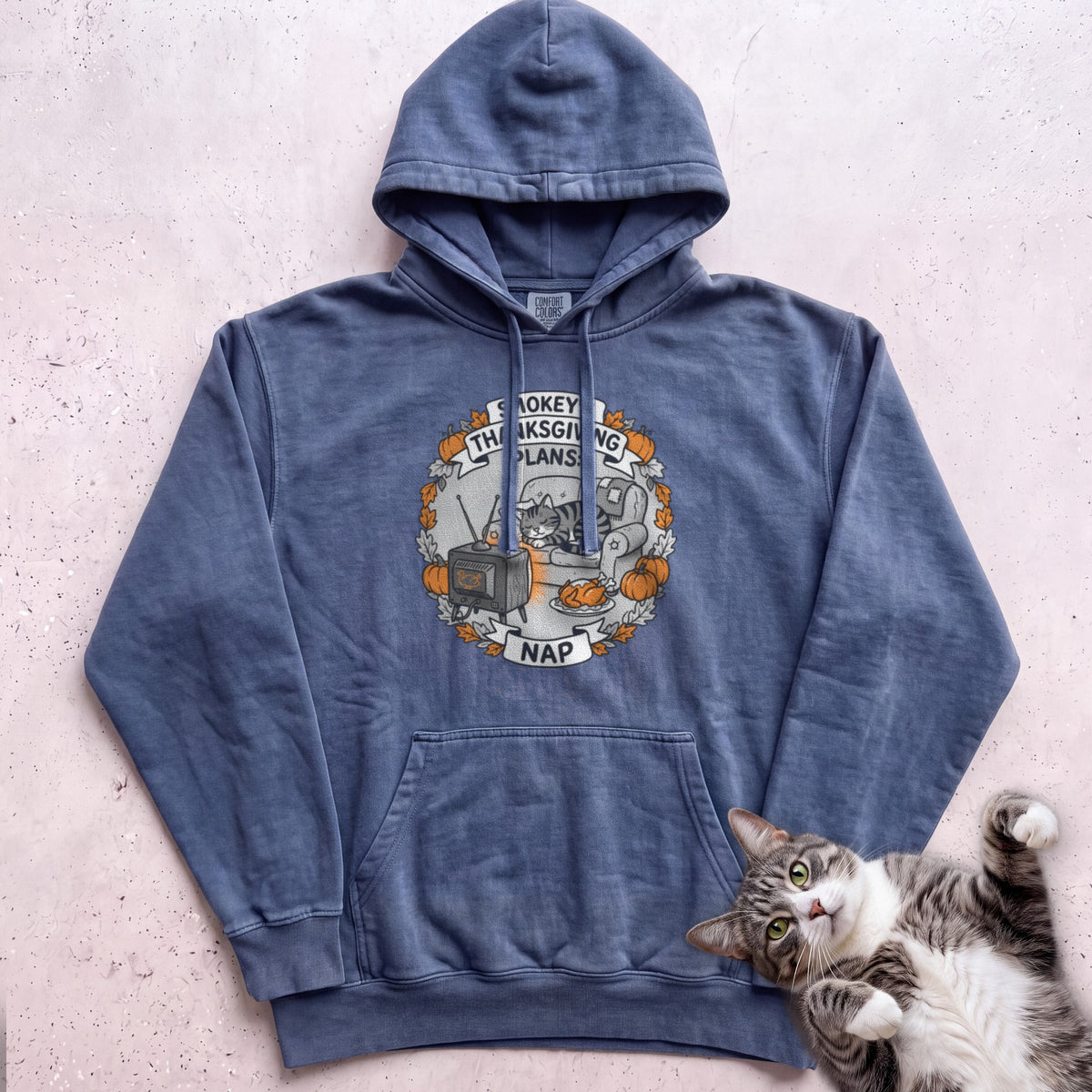 Personalized Thanksgiving Plans: Nap Cat Hoodie - Denim
