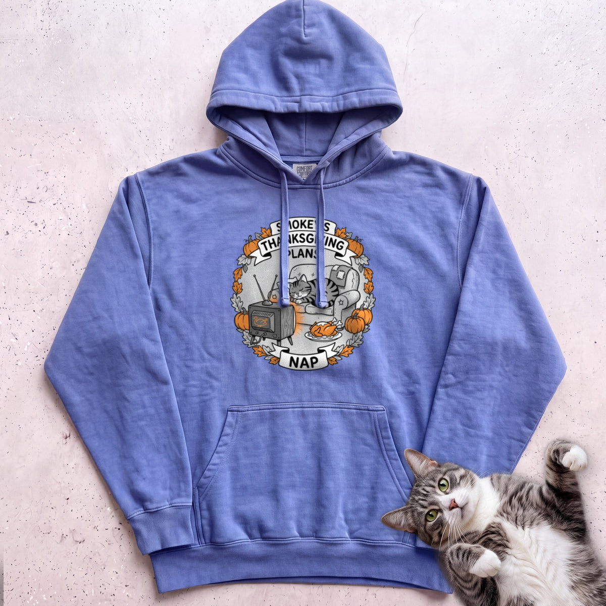 Personalized Thanksgiving Plans: Nap Cat Hoodie - Flo Blue