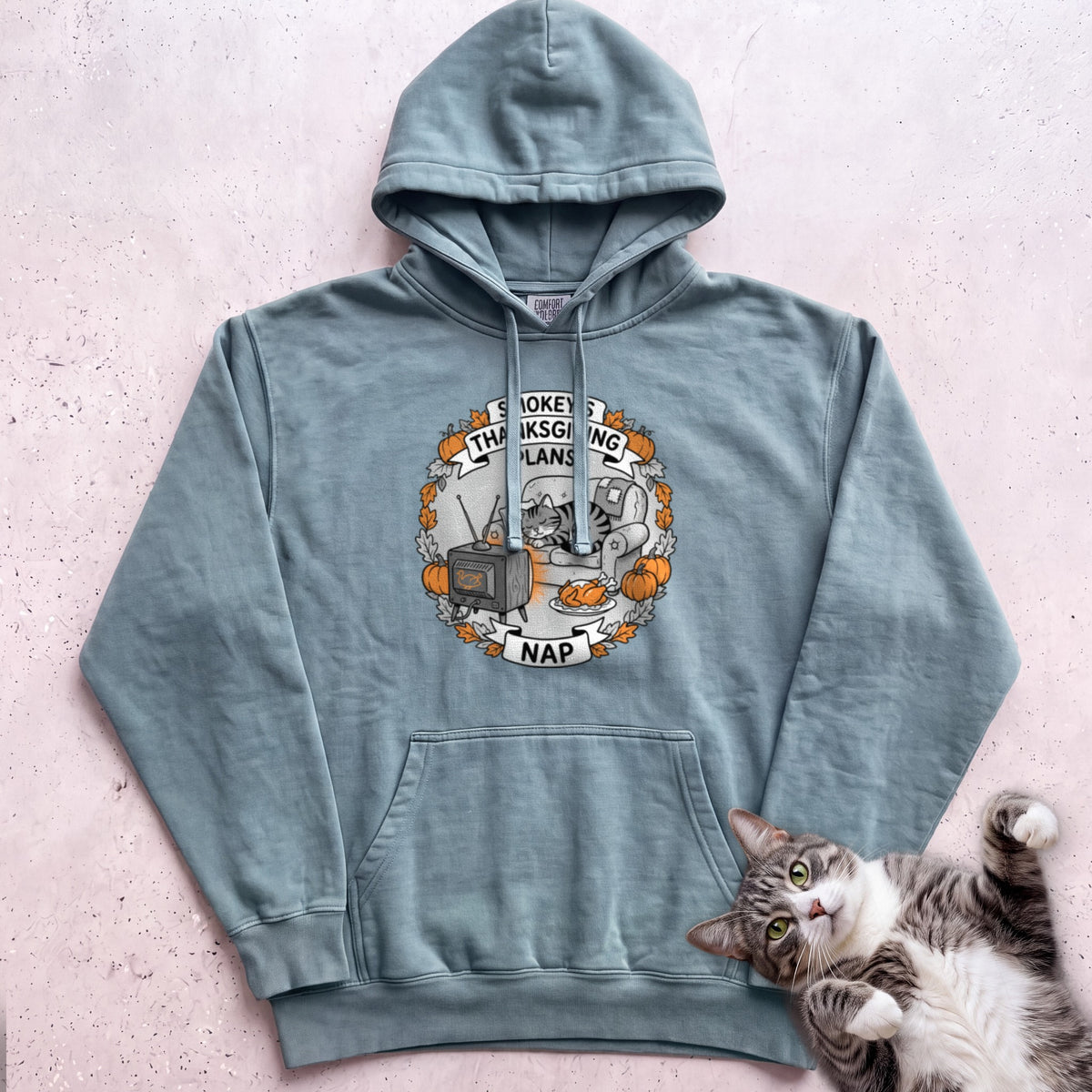 Personalized Thanksgiving Plans: Nap Cat Hoodie - Seafoam