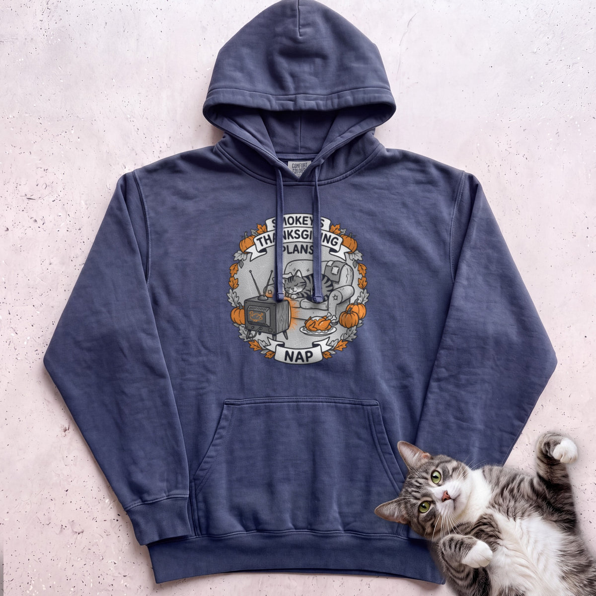 Personalized Thanksgiving Plans: Nap Cat Hoodie - True Navy