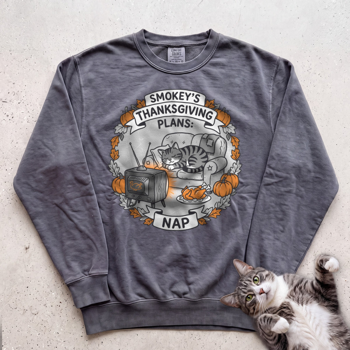 Personalized Thanksgiving Plans: Nap Cat Sweatshirt - Pepper