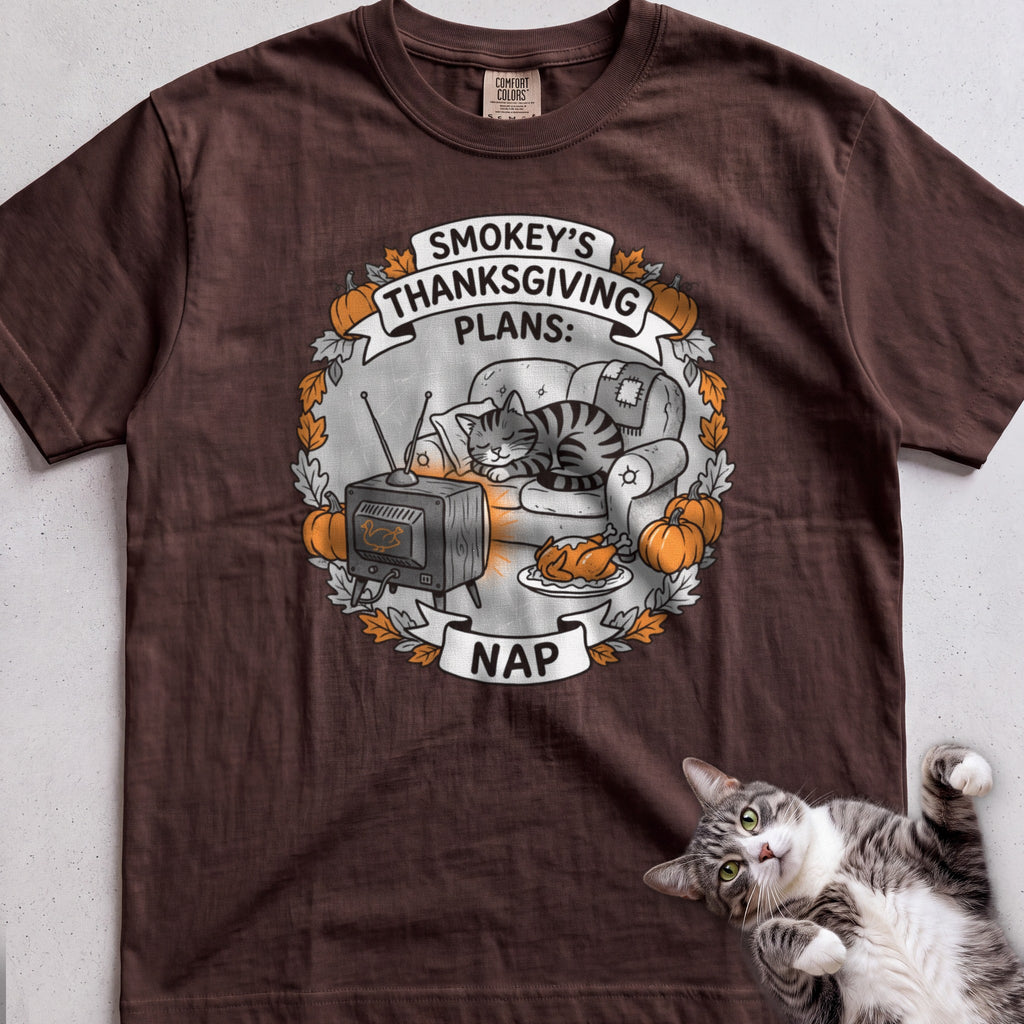 Personalized Thanksgiving Plans: Nap Cat T-Shirt - Espresso