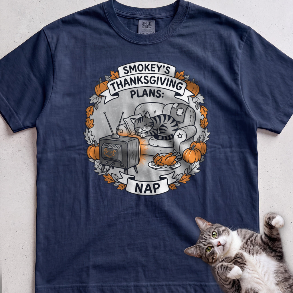 Personalized Thanksgiving Plans: Nap Cat T-Shirt - True Navy
