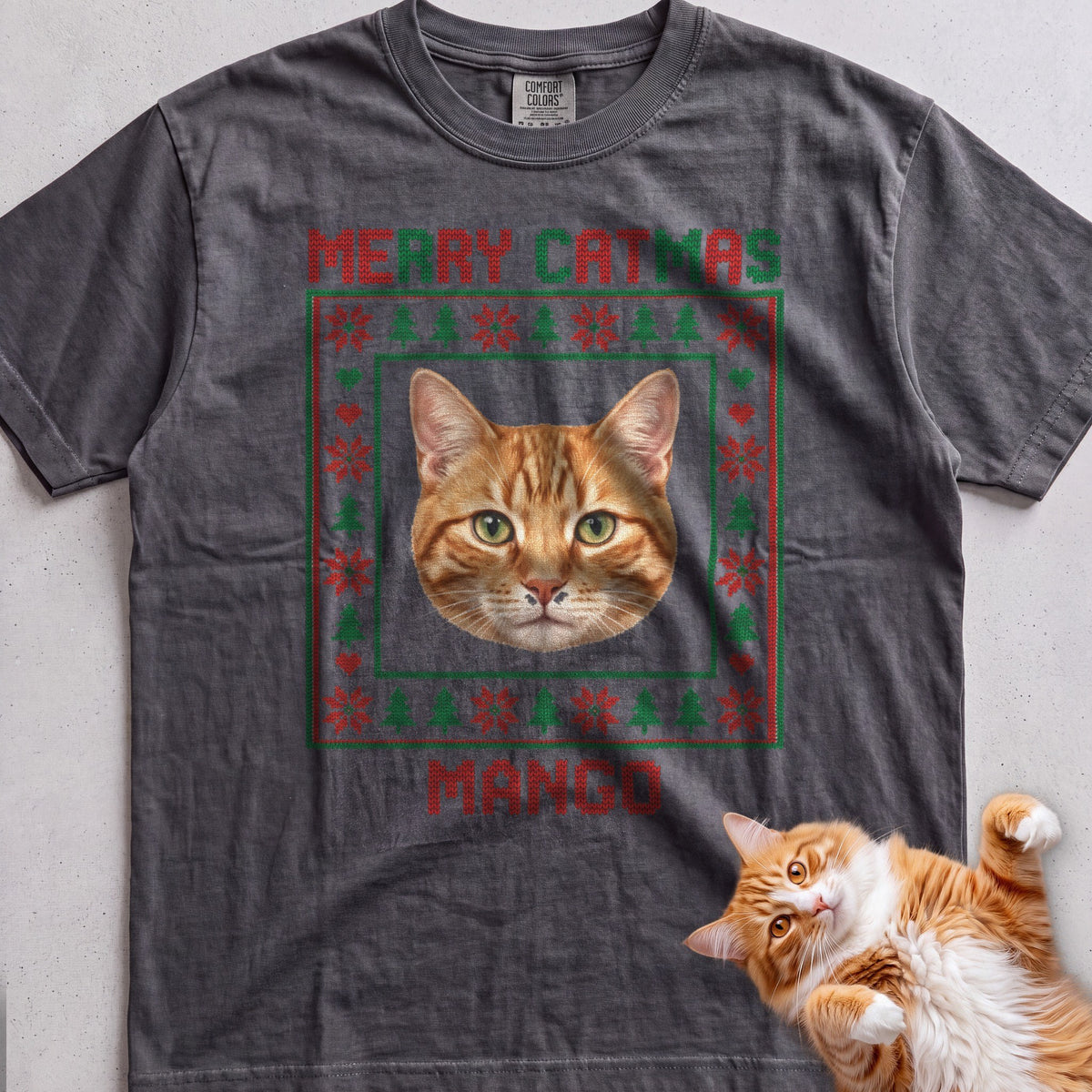 Personalized Ugly Sweater Portrait Cat T-Shirt - Pepper