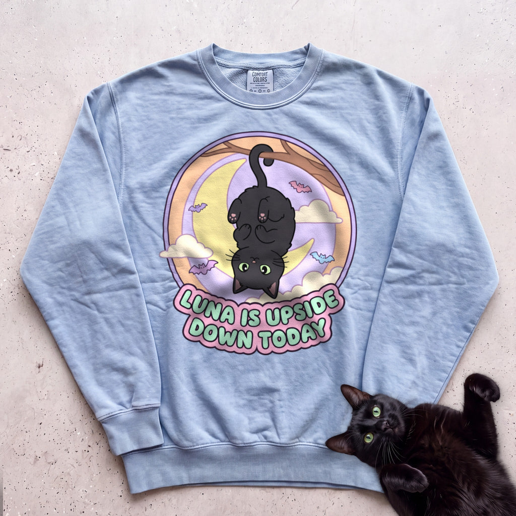 Personalized Upside Down Today Cat Sweatshirt - Chambray